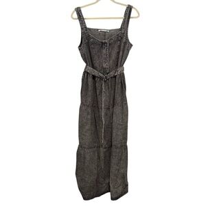 Given Kale Medium Black Washed Denim Maxi Dress Sleeveless Tiered Dress